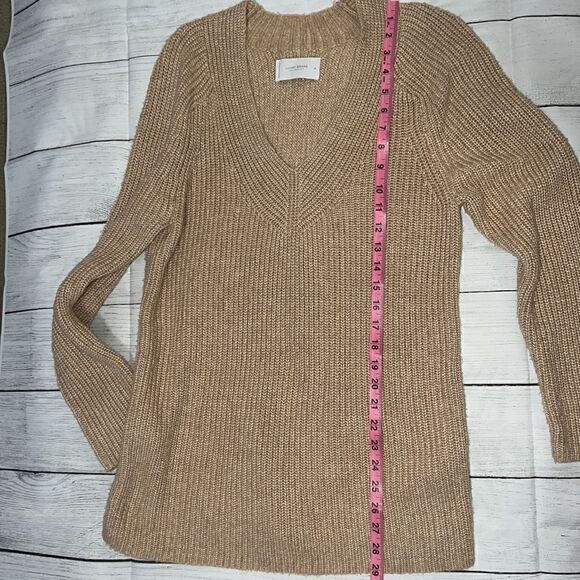 Lucky Brand V-Neck Pullover Sweater Tan Knit Neutral Chunky Long sz M Medium - Picture 6 of 8